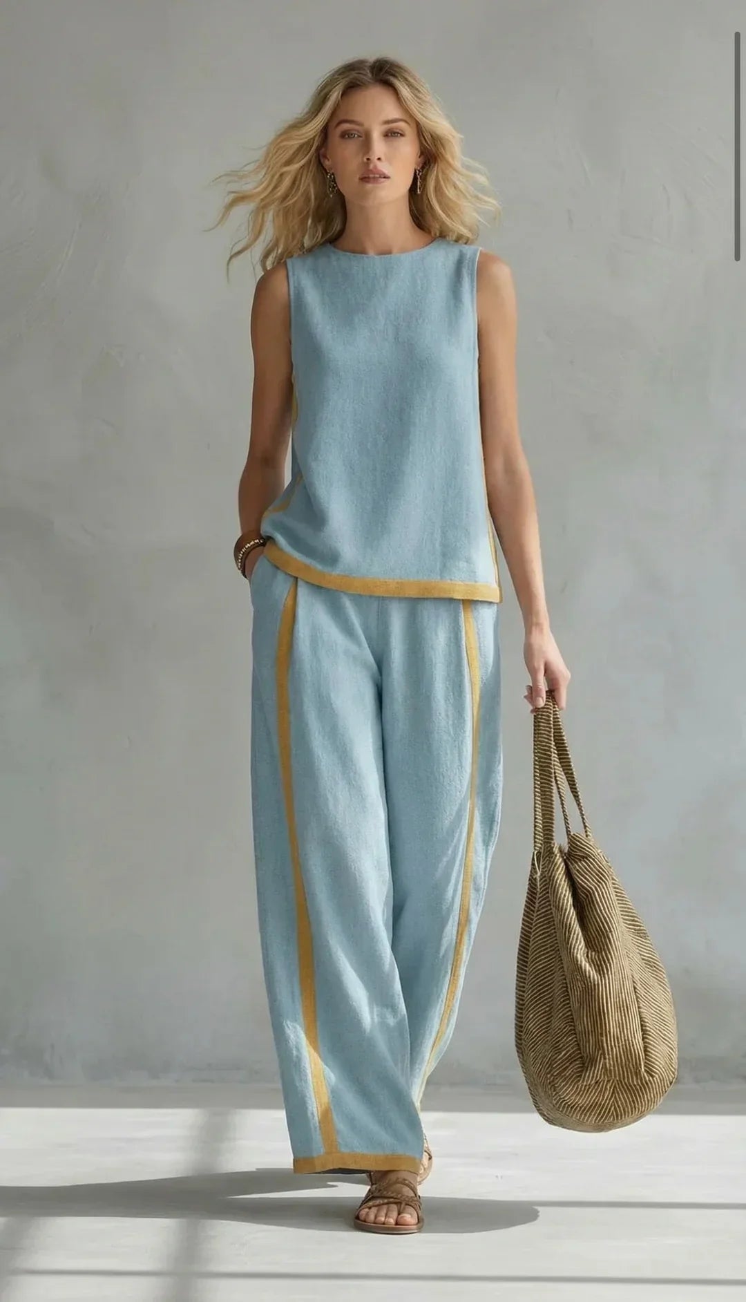 Alessia • Set elegante e casual di gilet e pantaloni con finiture bicolore