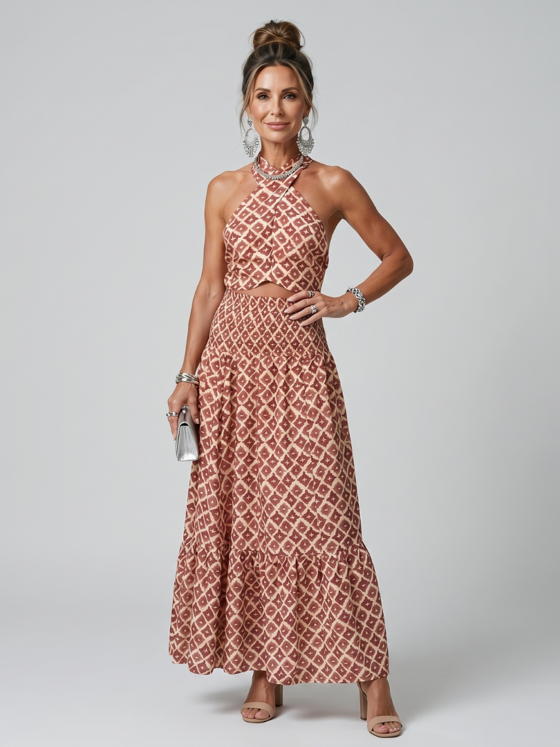 Amira | Vestito midi con scollo incrociato e stampa geometrica