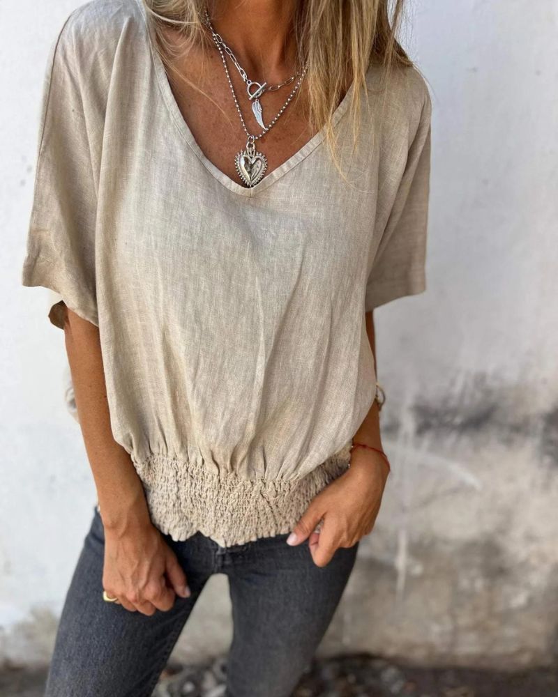 BOMIA - T-shirt Comoda con Vita e Scollo a V