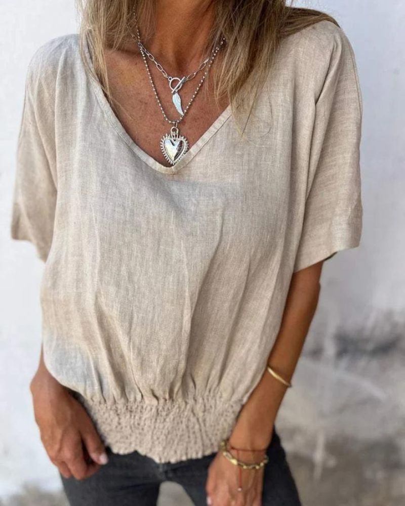 BOMIA - T-shirt Comoda con Vita e Scollo a V