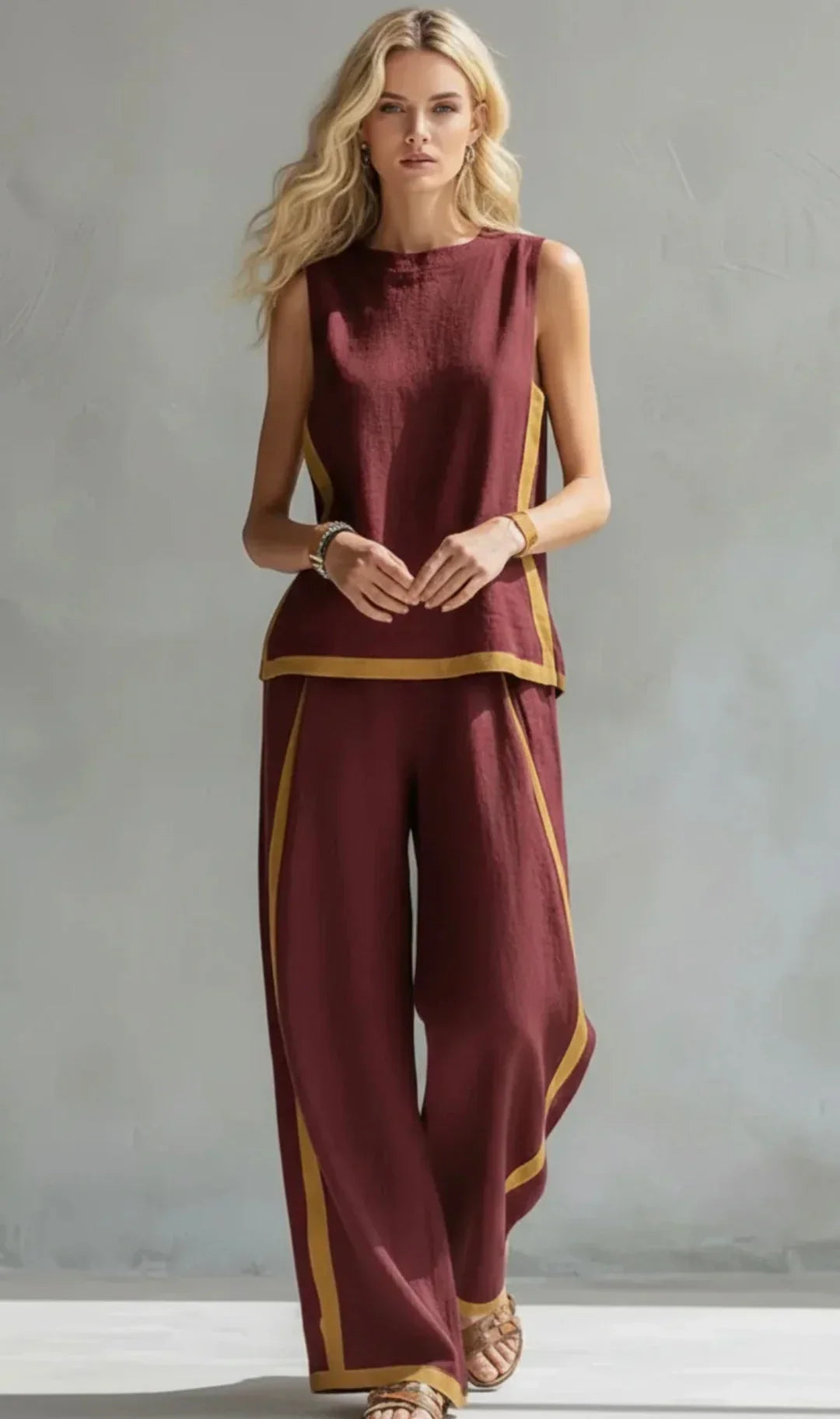 Alessia • Set elegante e casual di gilet e pantaloni con finiture bicolore