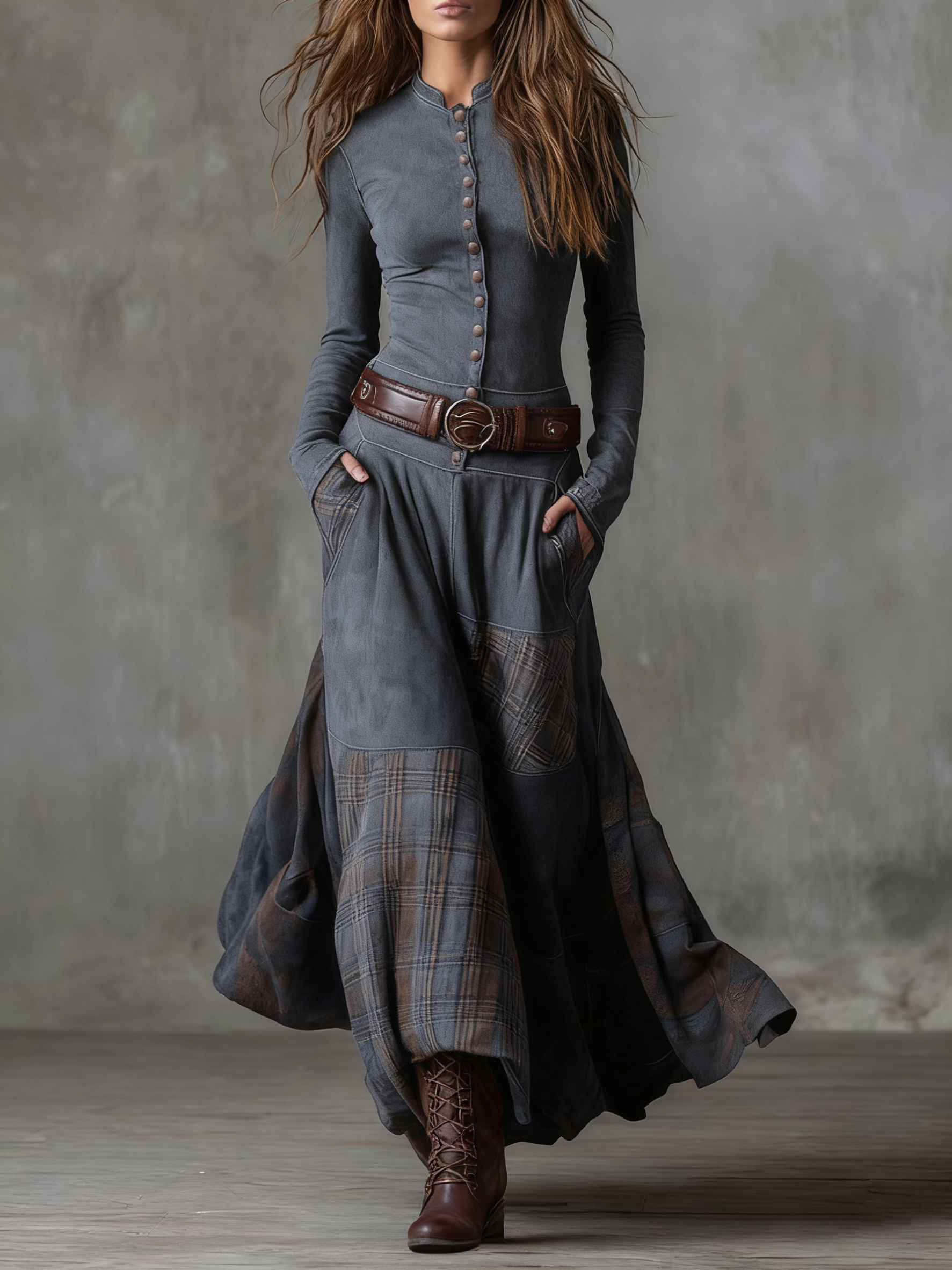 Azucena - Vestido maxi de ante con cinturón